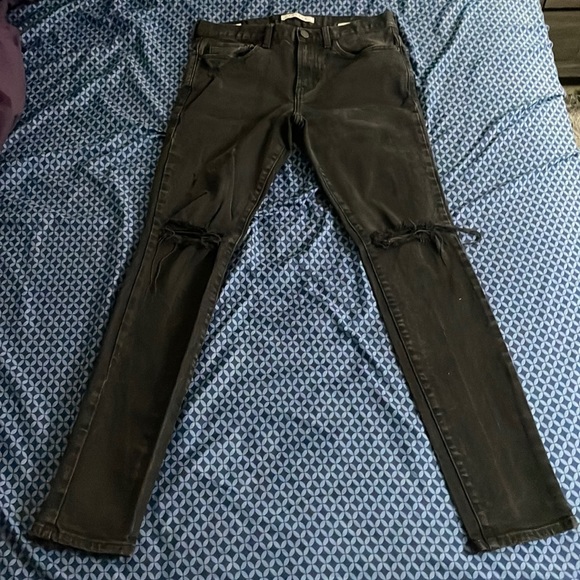 Pacsun Mens (30x32) Black Distressed Stacked Skinny Jeans - Picture 1 of 4